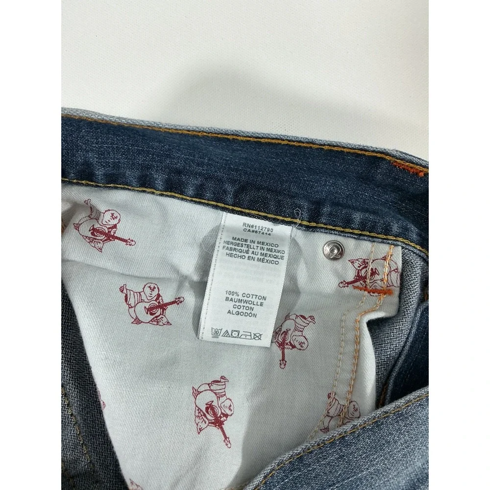 True Religion Rocky Men's Distressed Straight Jeans Dark Rocky Sand Ripped 34